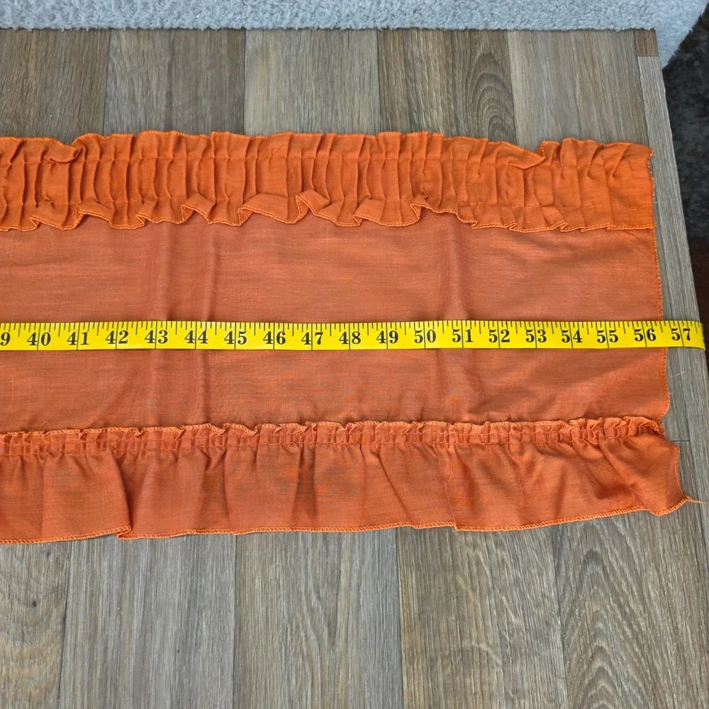 Vintage Orange Ruffled 3 Piece Kitchen Curtain Set Valance & Tiers Terracotta